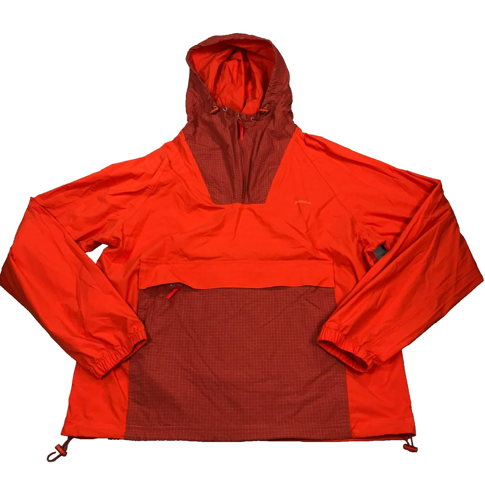 Manana Mens Large Anorak Rainstop Pullover Hooded Jacket Ripstop Red Pocket E17